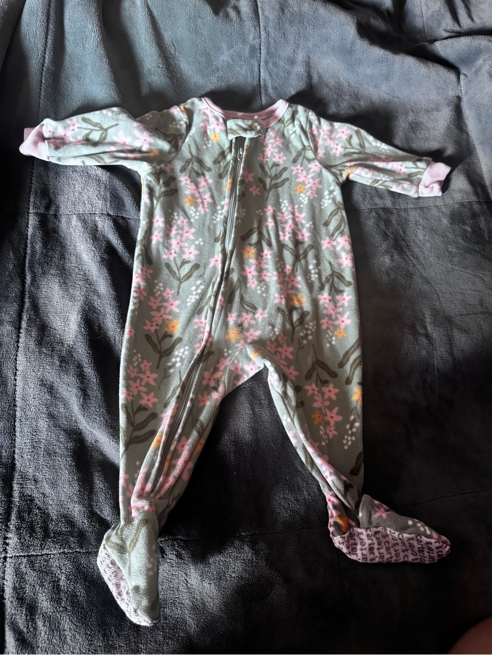Baby Floral Footed One-Piece Sleeper - Pink & Green